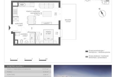 Rzut - Mieszkanie na sprzedaż 2 pokoje o powierzchni 34,04 m² - numer M18 w Apartamenty Przystań bud. F