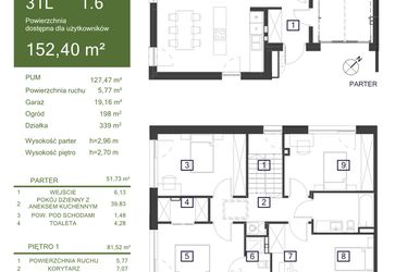 Rzut - Dom na sprzedaż 5 pokoi o powierzchni 152,4 m² - numer 31L w Osiedle Żywiczna