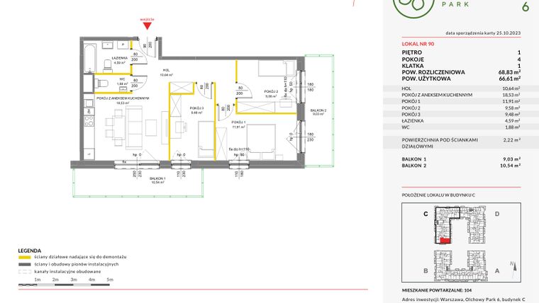 Rzut - Mieszkanie na sprzedaż 4 pokoje o powierzchni 68,81 m² - numer C.90 w Olchowy Park VI