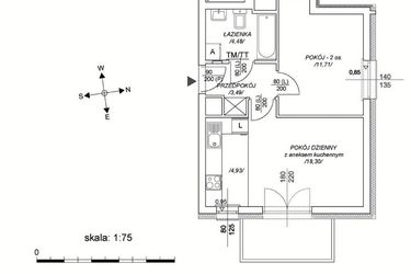 Rzut - Mieszkanie na sprzedaż 2 pokoje o powierzchni 37,98 m² - numer M57 w Osiedle Mała Dziesiąta etap II