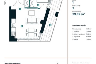 Rzut - Mieszkanie na sprzedaż 1 pokój o powierzchni 29,92 m² - numer M102 w Sea Breeze