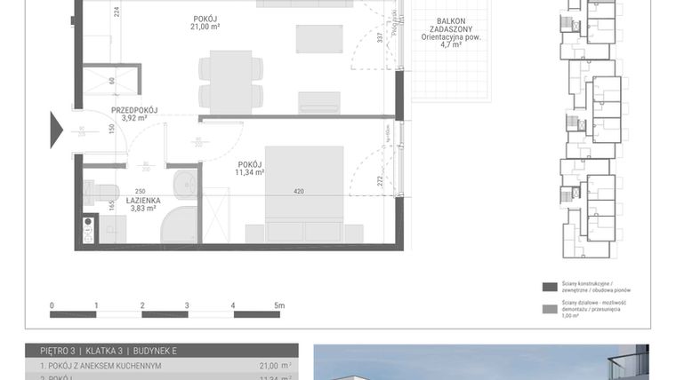 Rzut - Mieszkanie na sprzedaż 2 pokoje o powierzchni 40,09 m² - numer 57 w Monsa bud. E