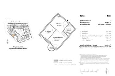 Rzut - Mieszkanie na sprzedaż 1 pokój o powierzchni 34,77 m² - numer 2.22 w OVAL SKY