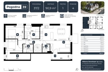Rzut - Mieszkanie na sprzedaż 4 pokoje o powierzchni 87 m² - numer 37/2 w Pogodna 39
