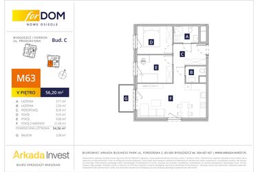 Rzut - Mieszkanie na sprzedaż 3 pokoje o powierzchni 54,42 m² - numer M63_F.c w Osiedle forDOM – etap C