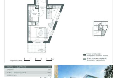 Rzut - Mieszkanie na sprzedaż 1 pokój o powierzchni 29,94 m² - numer M-37 w Unikat Apartamenty D