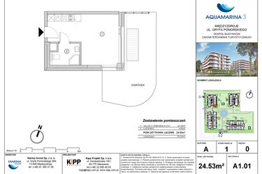 Rzut - Mieszkanie na sprzedaż 1 pokój o powierzchni 24,53 m² - numer A1.01 w Aquamarina 3