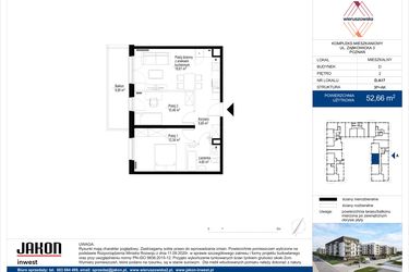 Rzut - Mieszkanie na sprzedaż 3 pokoje o powierzchni 52,66 m² - numer D.A17 w Wieruszowska D