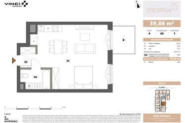 Rzut - Mieszkanie na sprzedaż 1 pokój o powierzchni 39,86 m² - numer 43 w Srebrna 5