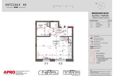 Rzut - Mieszkanie na sprzedaż 1 pokój o powierzchni 27,9 m² - numer M1 w Antczaka 46