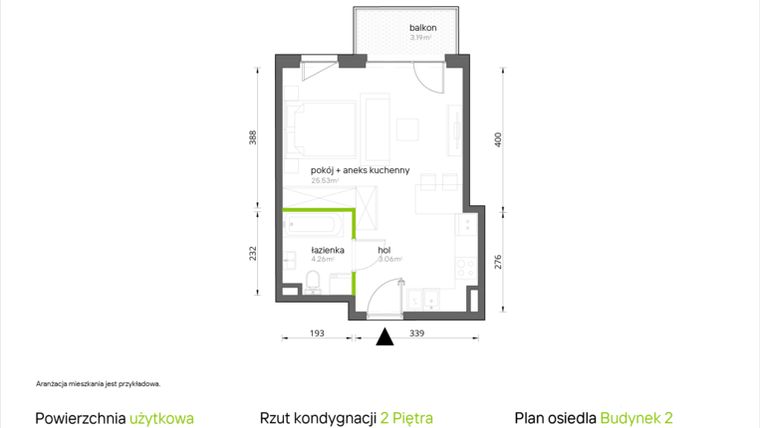 Rzut - Mieszkanie na sprzedaż 1 pokój o powierzchni 32,85 m² - numer 2.2.37 w Aroniowa Vita