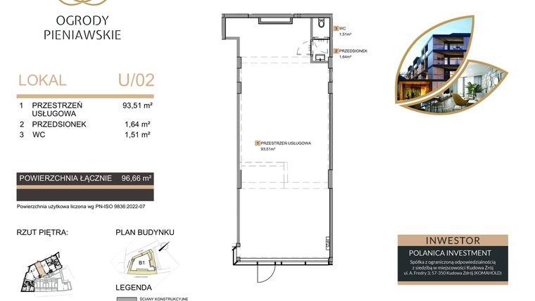 Rzut - Lokal użytkowy na sprzedaż 1 pokój o powierzchni 96,66 m² - numer 0/3.2 w Ogrody Pieniawskie