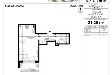 Rzut - Mieszkanie na sprzedaż 1 pokój o powierzchni 31,25 m² - numer JAR-A-LM-M35 w Osiedle JAR Heweliusza