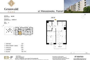 Rzut - Mieszkanie na sprzedaż 2 pokoje o powierzchni 43,8 m² - numer 8 K/18 w Grunwald Park