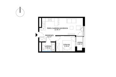 Rzut - Mieszkanie na sprzedaż 2 pokoje o powierzchni 41,19 m² - numer M68 w KrakoVska etap 2