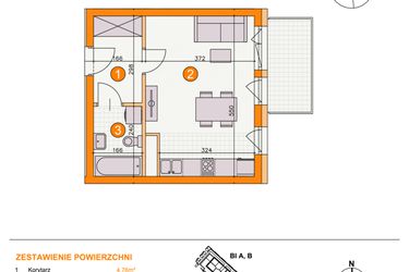 Rzut - Mieszkanie na sprzedaż 1 pokój o powierzchni 27,96 m² - numer BIII/B21 w Osiedle Bocianie Gniazdo 2