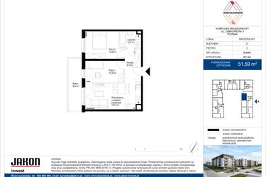 Rzut - Mieszkanie na sprzedaż 3 pokoje o powierzchni 51,59 m² - numer D.A18 w Wieruszowska D