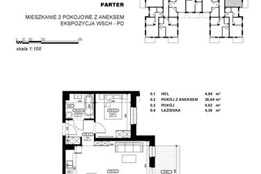 Rzut - Mieszkanie na sprzedaż 2 pokoje o powierzchni 44,3 m² - numer C2-M2 w Stacja Łódź V – etap C2
