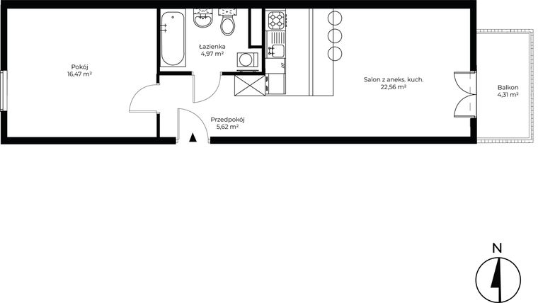 Rzut - Mieszkanie na sprzedaż 2 pokoje o powierzchni 49,62 m² - numer B3.20 w Enklawa Bukowa II
