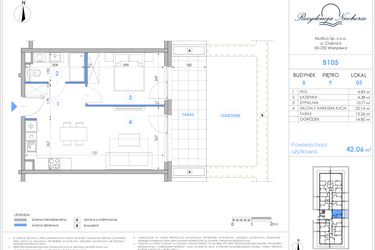 Rzut - Mieszkanie na sprzedaż 2 pokoje o powierzchni 41,97 m² - numer B105 w Rezydencja Niechorze II