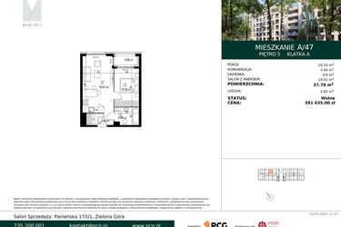 Rzut - Mieszkanie na sprzedaż 2 pokoje o powierzchni 37,78 m² - numer A/47 w Merloft