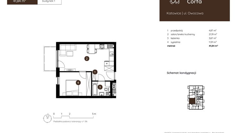 Rzut - Mieszkanie na sprzedaż 2 pokoje o powierzchni 41,84 m² - numer 1.A.3.03 w Murapol Corfa