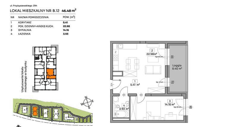 Rzut - Mieszkanie na sprzedaż 2 pokoje o powierzchni 46,48 m² - numer B.12 w Och!Widzew