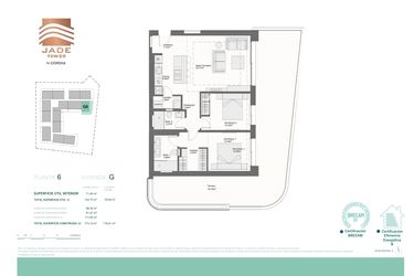 Rzut - Mieszkanie na sprzedaż 2 pokoje o powierzchni 124,68 m² - numer 6G w Jade Tower - Cordia