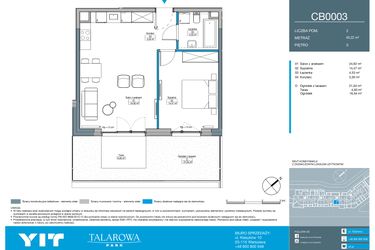 Rzut - Mieszkanie na sprzedaż 2 pokoje o powierzchni 49,22 m² - numer CB0003 w Talarowa Park