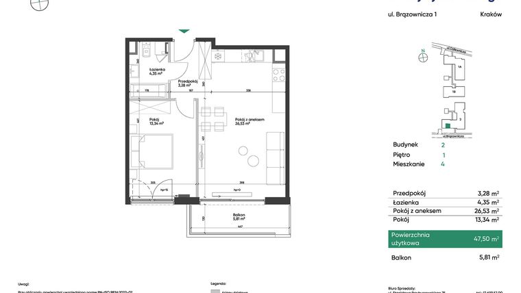 Rzut - Mieszkanie na sprzedaż 2 pokoje o powierzchni 47,5 m² - numer 2_M4 w U Przybyszewskiego etap 4