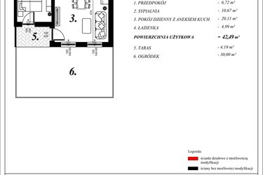 Rzut - Mieszkanie na sprzedaż 2 pokoje o powierzchni 42,49 m² - numer 3 w Enklawa Milanówek