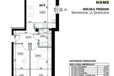 Rzut - Mieszkanie na sprzedaż 3 pokoje o powierzchni 59,15 m² - numer M19 w Miejska Premium II