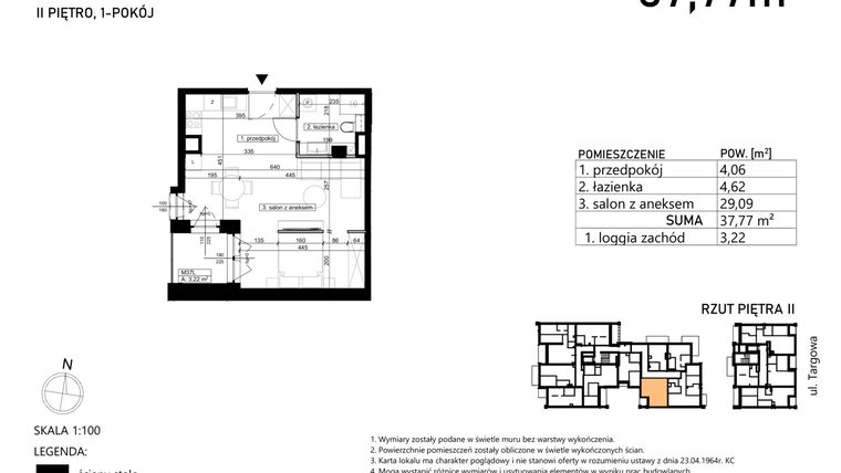 Rzut - Mieszkanie na sprzedaż 1 pokój o powierzchni 37,77 m² - numer M37 w Finezja