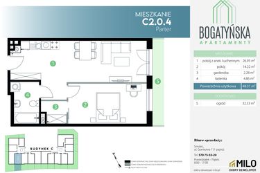 Rzut - Mieszkanie na sprzedaż 2 pokoje o powierzchni 48,31 m² - numer C2.0.4 w Bogatyńska Apartamenty etap 3