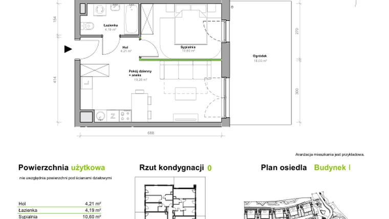 Rzut - Mieszkanie na sprzedaż 2 pokoje o powierzchni 38,28 m² - numer I.0.M02 w Przemyska Vita