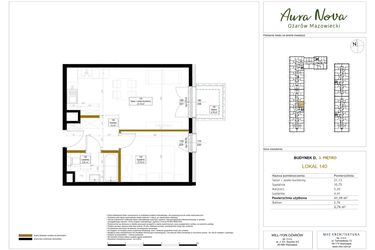 Rzut - Mieszkanie na sprzedaż 2 pokoje o powierzchni 42,09 m² - numer 140 w Aura Nova etap II