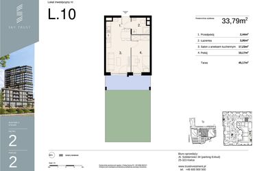 Rzut - Mieszkanie na sprzedaż 2 pokoje o powierzchni 33,79 m² - numer L10 w Sky Trust etap II - apartamenty inwestycyjne 23% VAT PRS