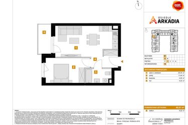 Rzut - Mieszkanie na sprzedaż 2 pokoje o powierzchni 40,01 m² - numer B1.14 w Osiedle Arkadia etap 2