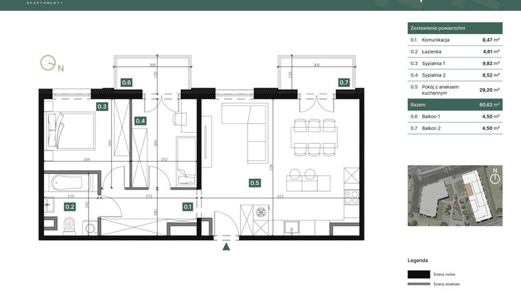 Rzut - Mieszkanie na sprzedaż 3 pokoje o powierzchni 60,62 m² - numer M41 w Sadyba 2.0