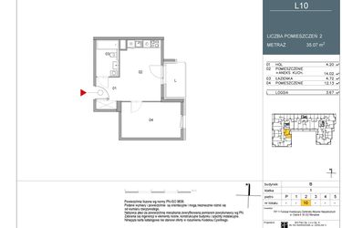 Rzut - Mieszkanie na sprzedaż 2 pokoje o powierzchni 35,07 m² - numer 10 w Morwowa 3 - Apartamenty Inwestycyjne