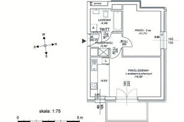 Rzut - Mieszkanie na sprzedaż 2 pokoje o powierzchni 37,98 m² - numer M50 w Osiedle Mała Dziesiąta etap II