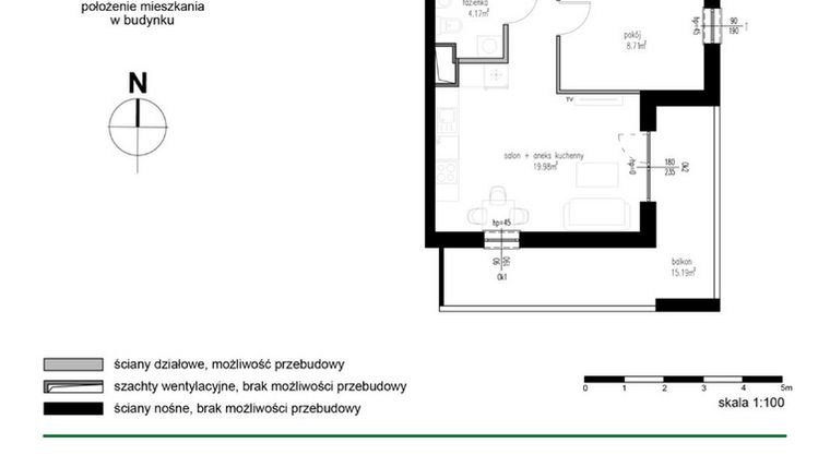Rzut - Mieszkanie na sprzedaż 3 pokoje o powierzchni 52,03 m² - numer M11 w Wędrowna