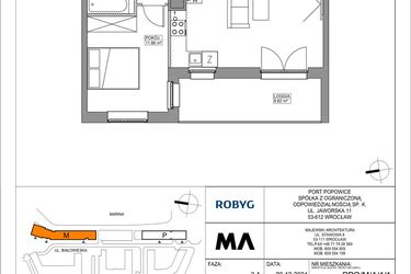 Rzut - Mieszkanie na sprzedaż 2 pokoje o powierzchni 47 m² - numer PPO/M/A/1/1 w Port Popowice bud. M i P