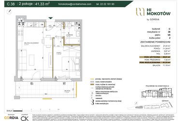 Rzut - Mieszkanie na sprzedaż 2 pokoje o powierzchni 40,07 m² - numer A1.C.38 w Hi Mokotów
