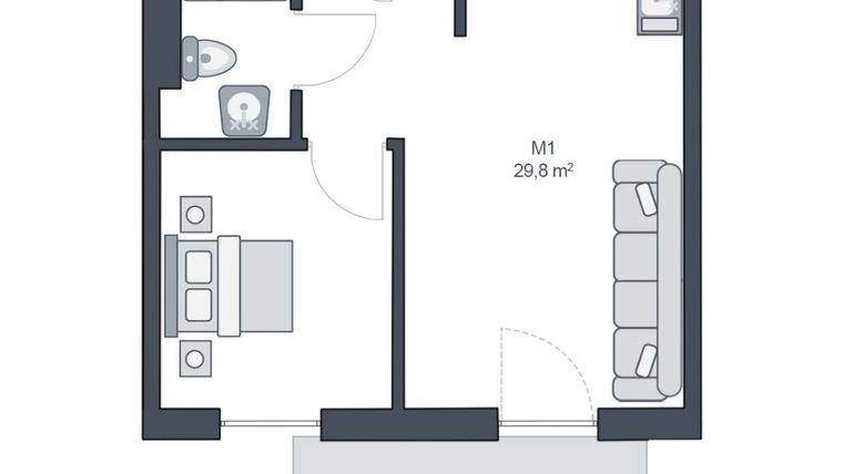 Rzut - Mieszkanie na sprzedaż 2 pokoje o powierzchni 29,8 m² - numer M1 w TARASY GĄSKI