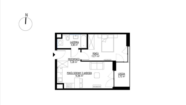 Rzut - Mieszkanie na sprzedaż 2 pokoje o powierzchni 40,73 m² - numer 28 w LIPSKA 16