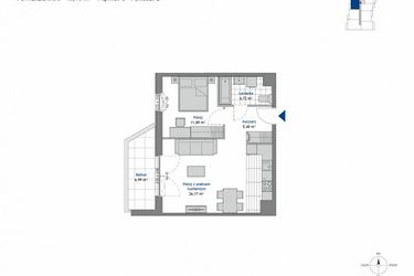 Rzut - Mieszkanie na sprzedaż 2 pokoje o powierzchni 48,18 m² - numer 3.1 w SEAHall