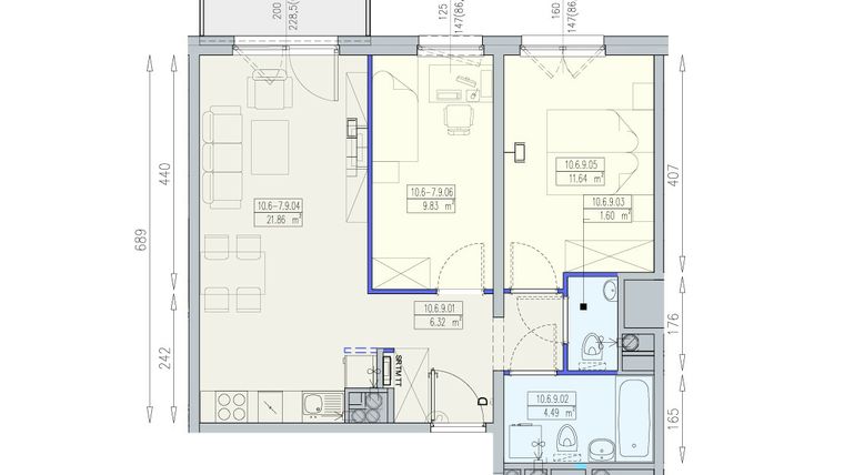 Rzut - Mieszkanie na sprzedaż 3 pokoje o powierzchni 55,8 m² - numer K2 10/6/9/3a w Południk 17 - budynek K2