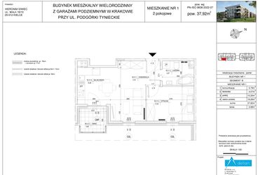 Rzut - Mieszkanie na sprzedaż 2 pokoje o powierzchni 37,92 m² - numer B1 w Podgórki Tynieckie