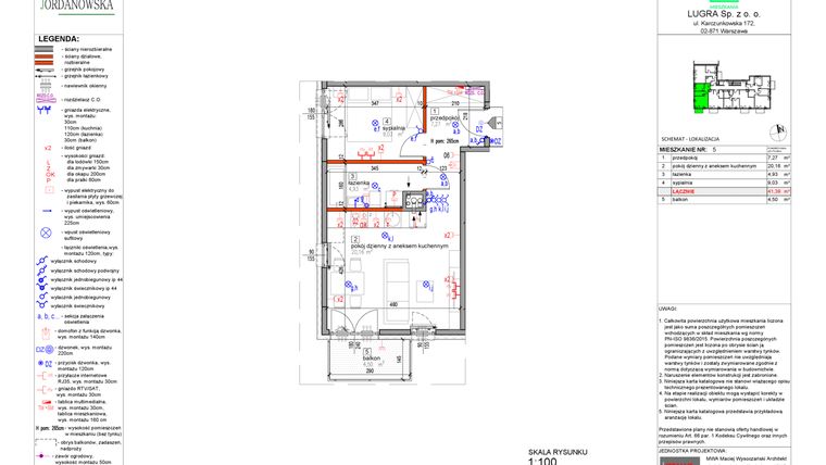 Rzut - Mieszkanie na sprzedaż 2 pokoje o powierzchni 41,39 m² - numer 5 w Apartamenty Jordanowska